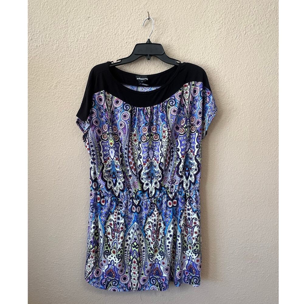 Y2K blue floral paisley Sixteen cinch waist top size 2X